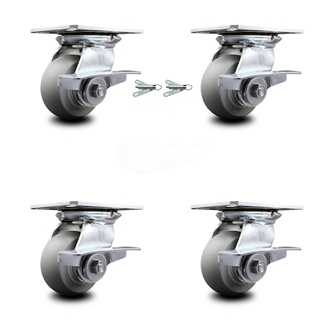 4 Inch Thermoplastic Caster Set With Roller Bearing 4 Brake And 2 Swivel Lock